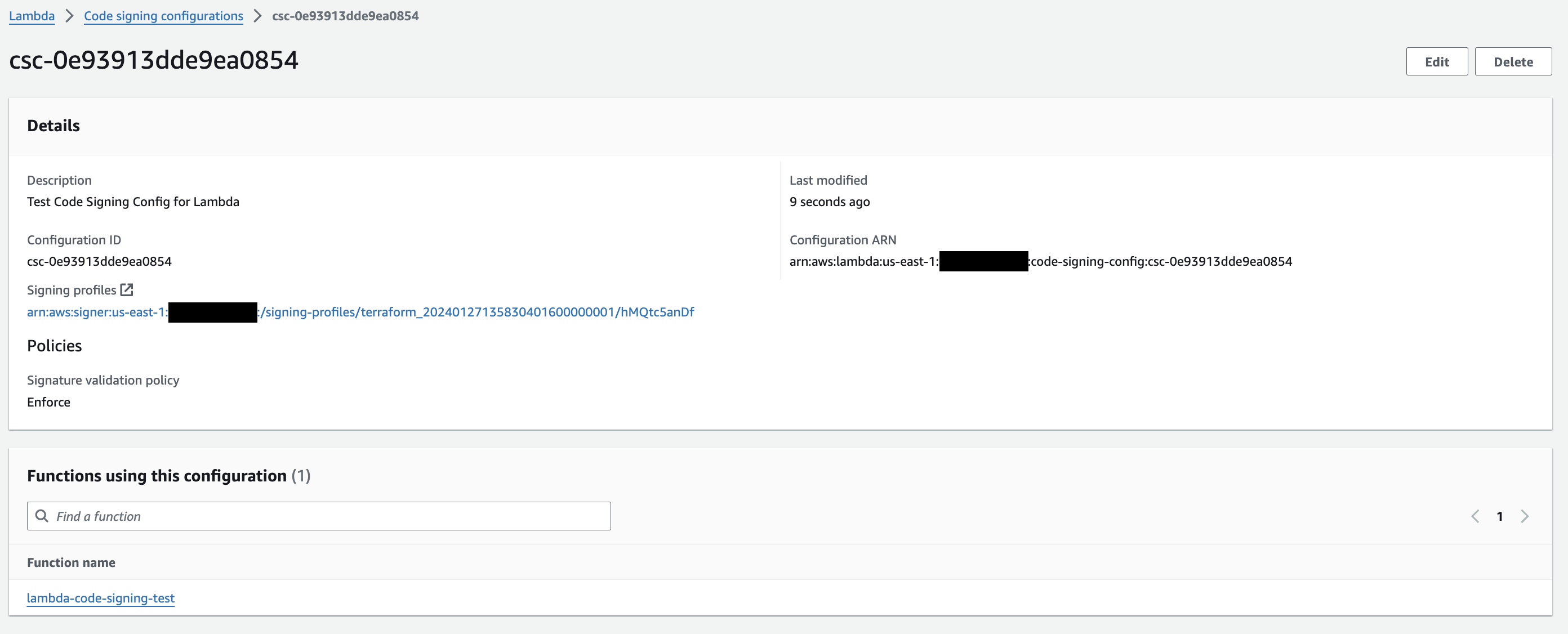 lambda code signing config