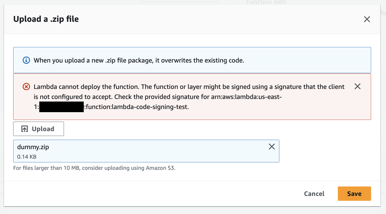 lambda update unsigned code