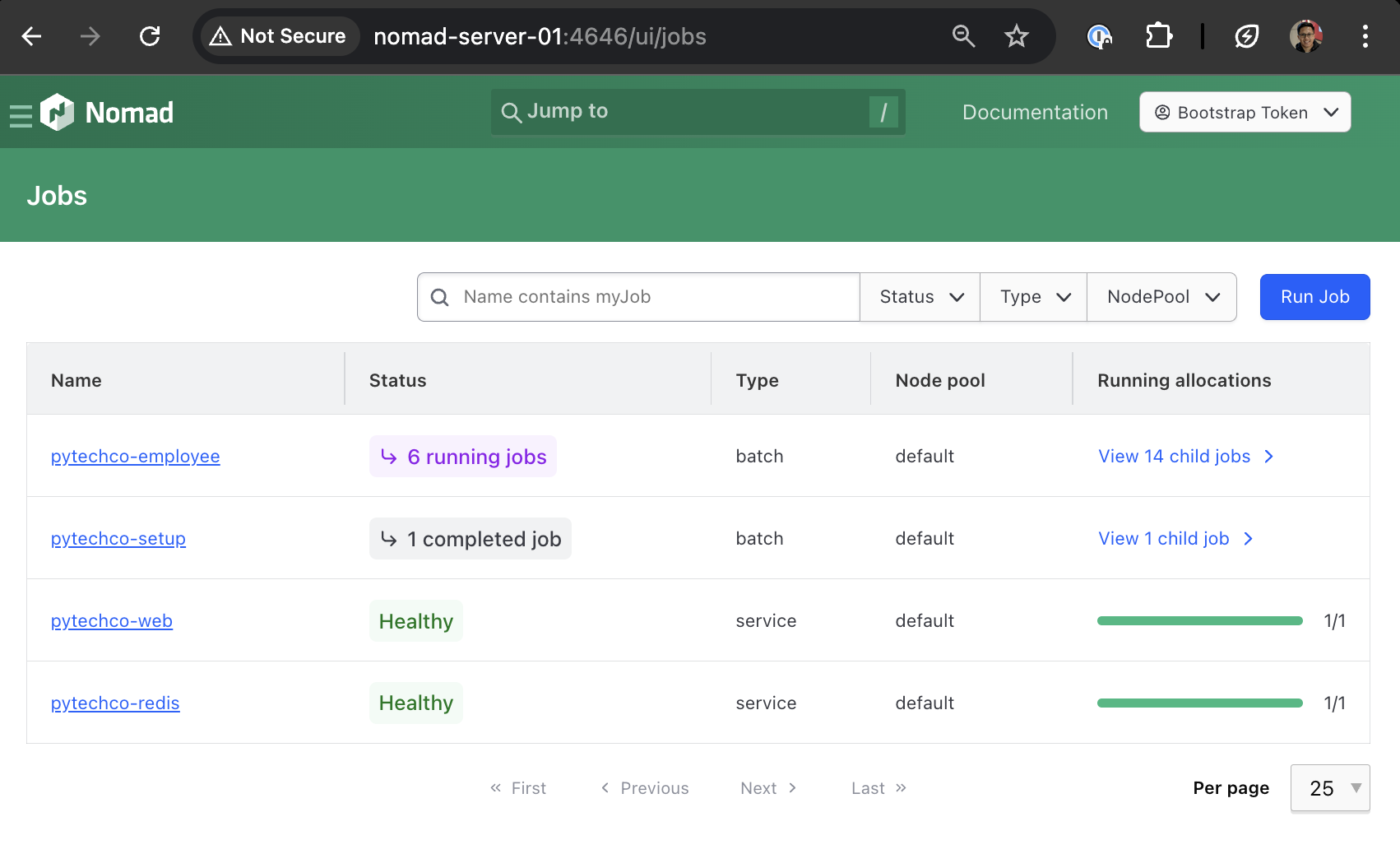 Nomad jobs page with updated jobs