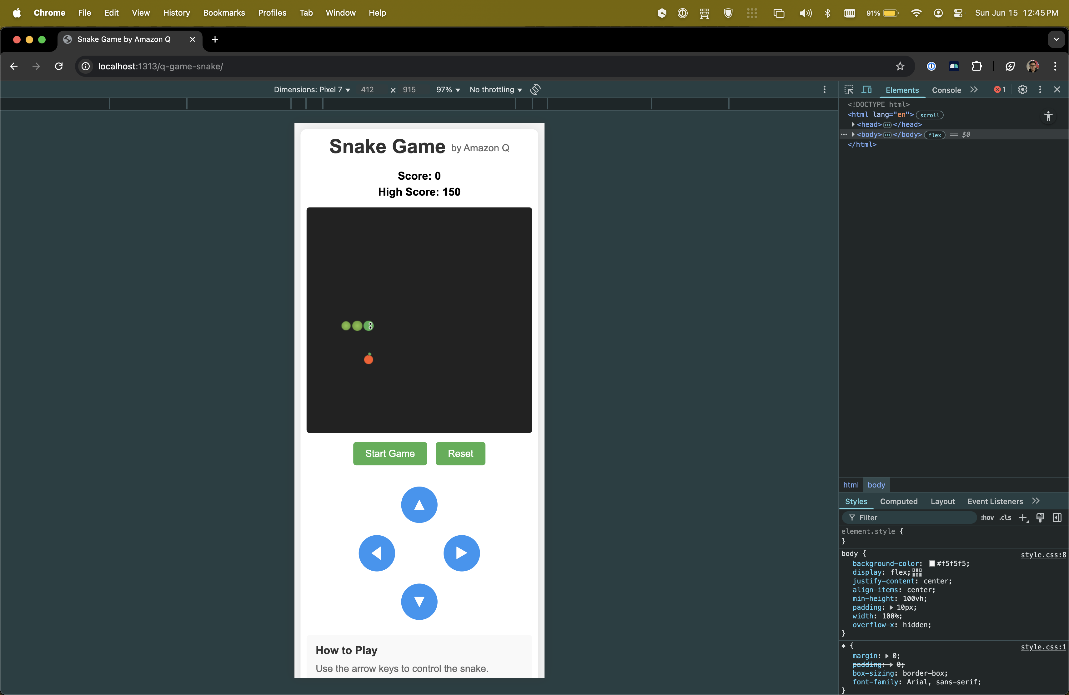 Second version of the snake game